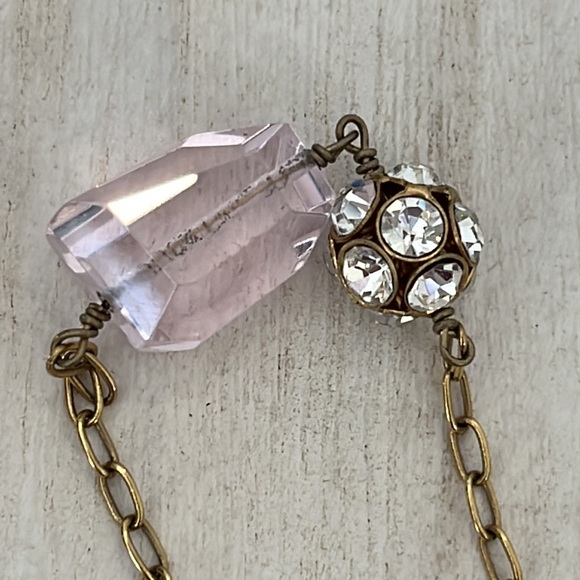 J. Crew pink crystal & pave bead gold tone necklace 32” - Picture 7 of 7